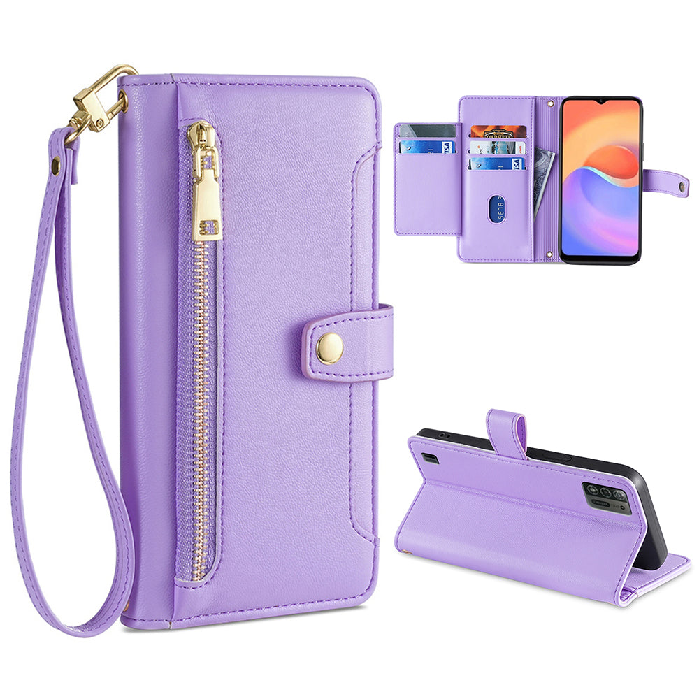 For ZTE Blade A52 Lite 4G Full Protection PU Leather Stand Case Zipper Pocket Card Slots Flip Phone Cover with Wrist Strap and Shoulder Strap For ZTE Blade A52 Lite 4G Full Protection PU Leather Stand Case Zipper Pocket Card Slots Flip Phone Cover with Wrist Strap and Shoulder Strap